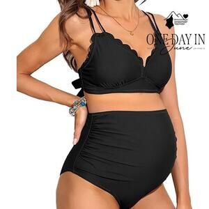 Charmo Maternity Scallop Edge Tie Back Bikini Swimsuit Size M